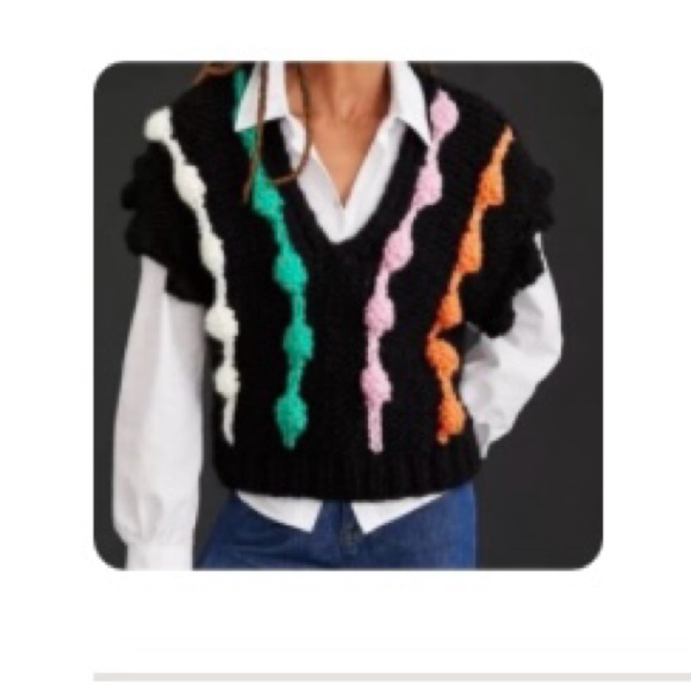 Maeve Black V-Neck Sweater with Colorful Accents